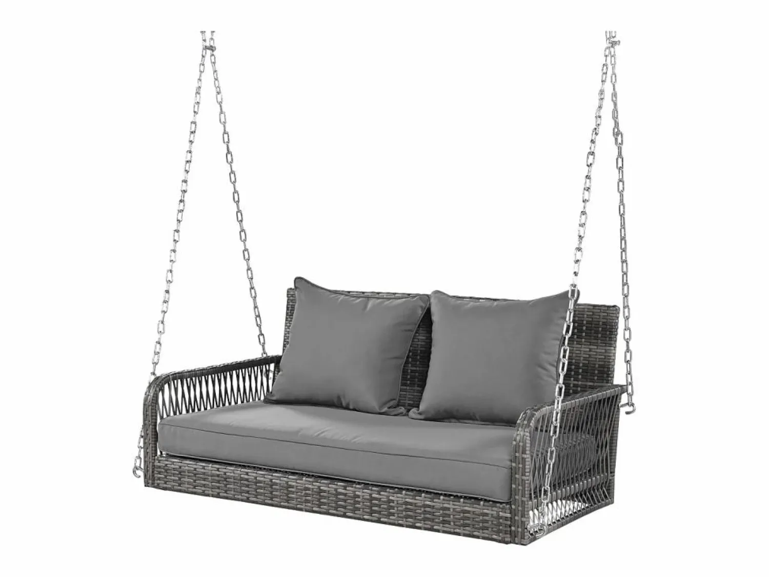 Merax Silla colgante de ratán PE 114 cm - 2 plazas - Cojín de asiento acolchado de 11 cm -