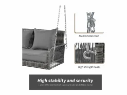 Merax Silla colgante de ratán PE 114 cm - 2 plazas - Cojín de asiento acolchado de 11 cm -