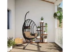 Silla colgante huevo con soporte tela y acero gris taupe ES392495
