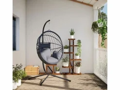 Silla colgante huevo con soporte ratán y acero ES136832