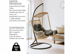 Silla Colgante Yoevu - con reposapiés para interior y exterior - YV-RELAXCHAIR