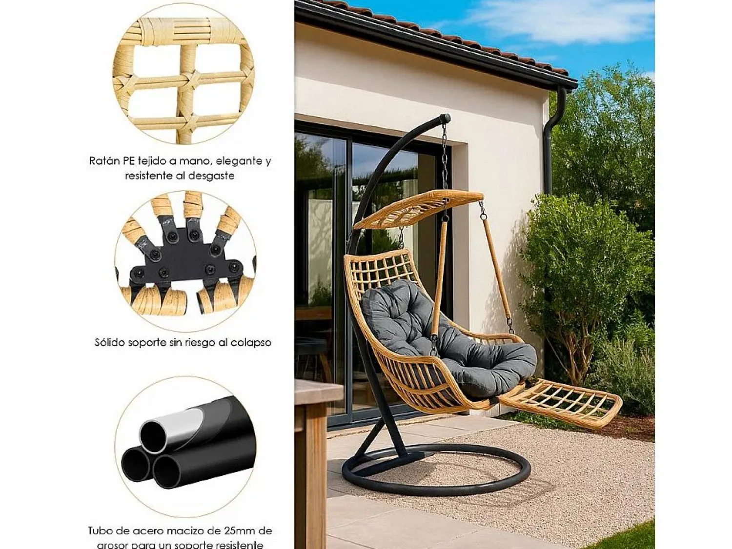 Silla Colgante Yoevu - con reposapiés para interior y exterior - YV-RELAXCHAIR