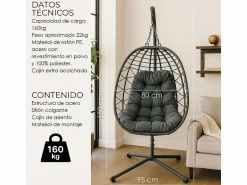 Hot Silla Colgante Yoevu - para interior y exterior - YV-SWINGCHAIR Gris
