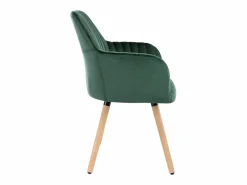 New Silla con brazos - Terciopelo y metal efecto madera - Verde oscuro - ELEANA Sillas Y Lotes De Sillas