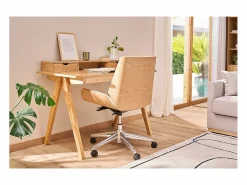 Clearance Miliboo Silla de escritorio madera clara y blanca CURVED Blanco