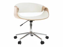 Outlet Silla de escritorio moderna polipiel blanca/madera clara ARAMIS Silla De Oficina