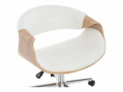 Outlet Silla de escritorio moderna polipiel blanca/madera clara ARAMIS Silla De Oficina
