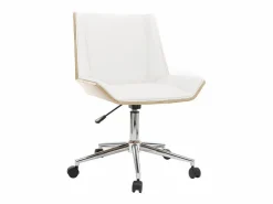Discount Silla de escritorio moderna PU blanca y madera clara MELKIOR Silla De Oficina