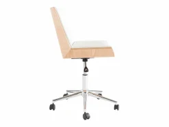Discount Silla de escritorio moderna PU blanca y madera clara MELKIOR Silla De Oficina