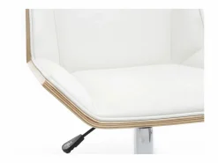 Discount Silla de escritorio moderna PU blanca y madera clara MELKIOR Silla De Oficina