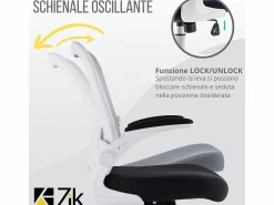 Hot Silla de escritorio reclinable giratoria ergonómica de oficina con reposabrazos, ajustable en tela, - ZIK Blanco