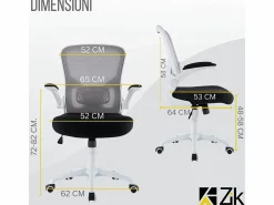 Hot Silla de escritorio reclinable giratoria ergonómica de oficina con reposabrazos, ajustable en tela, - ZIK Blanco
