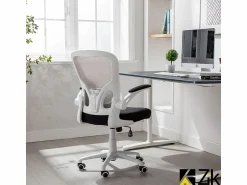 Hot Silla de escritorio reclinable giratoria ergonómica de oficina con reposabrazos, ajustable en tela, - ZIK Blanco