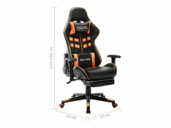 vidaxl Silla de gaming con reposapiés cuero sintético negro y