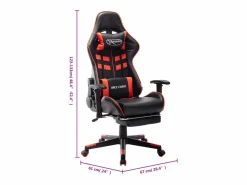 New Silla de gaming con reposapiés cuero sintético negro y Silla Gaming