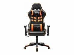 Clicnbuy Silla de gaming de cuero sintético negro y naranja