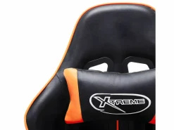 Clicnbuy Silla de gaming de cuero sintético negro y naranja