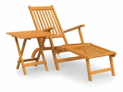 New Silla de jardín con reposapiés y mesita madera maciza de acacia ES763821 Marru00f3n