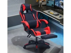 Online Silla de Juego de Oficina Ergonómica Reclinable Negro y Rojo con Reposapiés y Cojines Silla Gaming