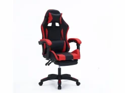 Online Silla de Juego de Oficina Ergonómica Reclinable Negro y Rojo con Reposapiés y Cojines Silla Gaming