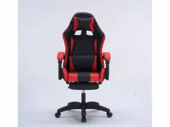 Online Silla de Juego de Oficina Ergonómica Reclinable Negro y Rojo con Reposapiés y Cojines Silla Gaming