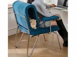 Clearance Silla de oficina - 77 x 70 x 89 cm - con cama para gatos integrada - reposabrazos reemplazables - Madera + Acero - Silla De Escritorio