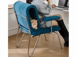 Clearance Silla de oficina - 77 x 70 x 89 cm - con cama para gatos integrada - reposabrazos reemplazables - Madera + Acero - Silla De Escritorio
