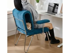 Clearance Silla de oficina - 77 x 70 x 89 cm - con cama para gatos integrada - reposabrazos reemplazables - Madera + Acero - Silla De Escritorio