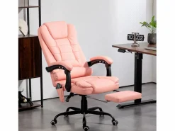 Outlet Silla de oficina con masaje de 7 puntos, ergonómica, piel sintética, color (67x67x121cm) Rosa