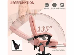 Outlet Silla de oficina con masaje de 7 puntos, ergonómica, piel sintética, color (67x67x121cm) Rosa