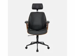 Sweeek Silla de oficina con ruedas, madera curvada y acabado en polipiel