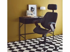 Sweeek Silla de oficina con ruedas, madera curvada y acabado en polipiel