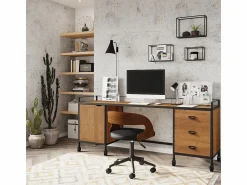 Online Silla de oficina con ruedas en madera oscura y PU - Louis Silla De Escritorio