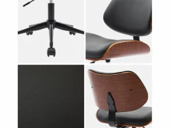 Sweeek Silla de oficina con ruedas, madera curvada y acabado en polipiel