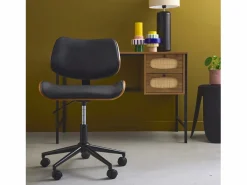 Sweeek Silla de oficina con ruedas, madera curvada y acabado en polipiel