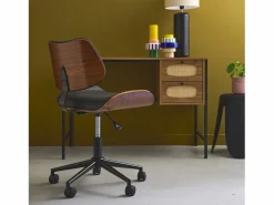 Sweeek Silla de oficina con ruedas, madera curvada y acabado en polipiel