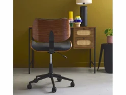 Sweeek Silla de oficina con ruedas, madera curvada y acabado en polipiel