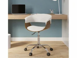 Rendez-Vous Déco Silla de oficina con ruedas en madera y PU - Basile