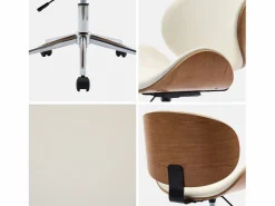 Outlet Sweeek Silla de oficina con ruedas, madera curvada y acabado en polipiel Blanco