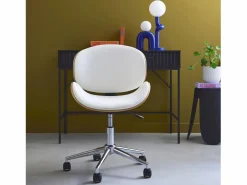 Outlet Sweeek Silla de oficina con ruedas, madera curvada y acabado en polipiel Blanco