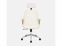 New Sweeek Silla de oficina con ruedas, madera curvada y acabado en polipiel Blanco