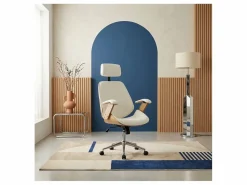 New Sweeek Silla de oficina con ruedas, madera curvada y acabado en polipiel Blanco