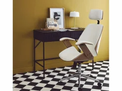 New Sweeek Silla de oficina con ruedas, madera curvada y acabado en polipiel Blanco
