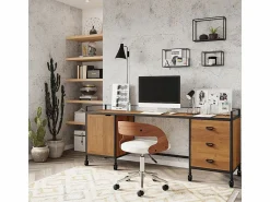 Sale Rendez-Vous Déco Silla de oficina con ruedas en madera y PU - Louis Blanco