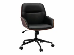 Miliboo Silla de oficina de diseño negra con ruedas, madera oscura y metal MARLOW