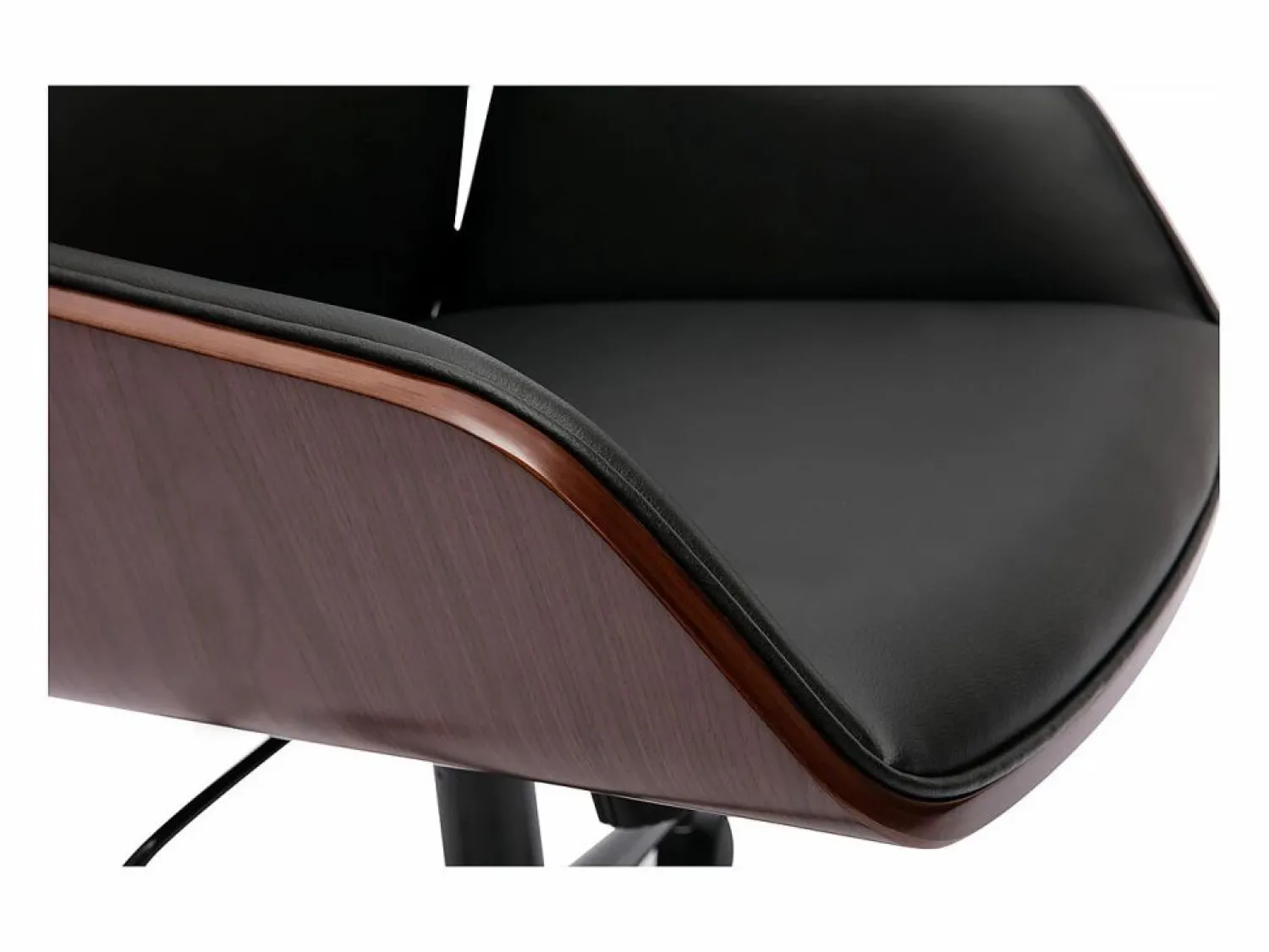 Miliboo Silla de oficina de diseño negra con ruedas, madera oscura y metal MARLOW