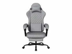 Hauss Spole Silla de oficina de masaje con reposapiés - Silla gaming de piel sintética - Color negro Gris