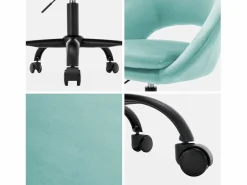 Sweeek Silla de oficina de terciopelo con ruedas celeste