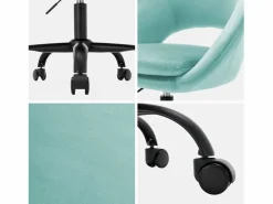 Sweeek Silla de oficina de terciopelo con ruedas celeste