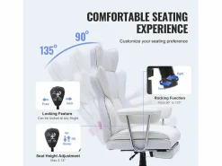 Best Silla de Oficina Ejecutiva SucceBuy, Reclinable con Reposapiés y Balanceo de 90 a 120° Silla De Escritorio